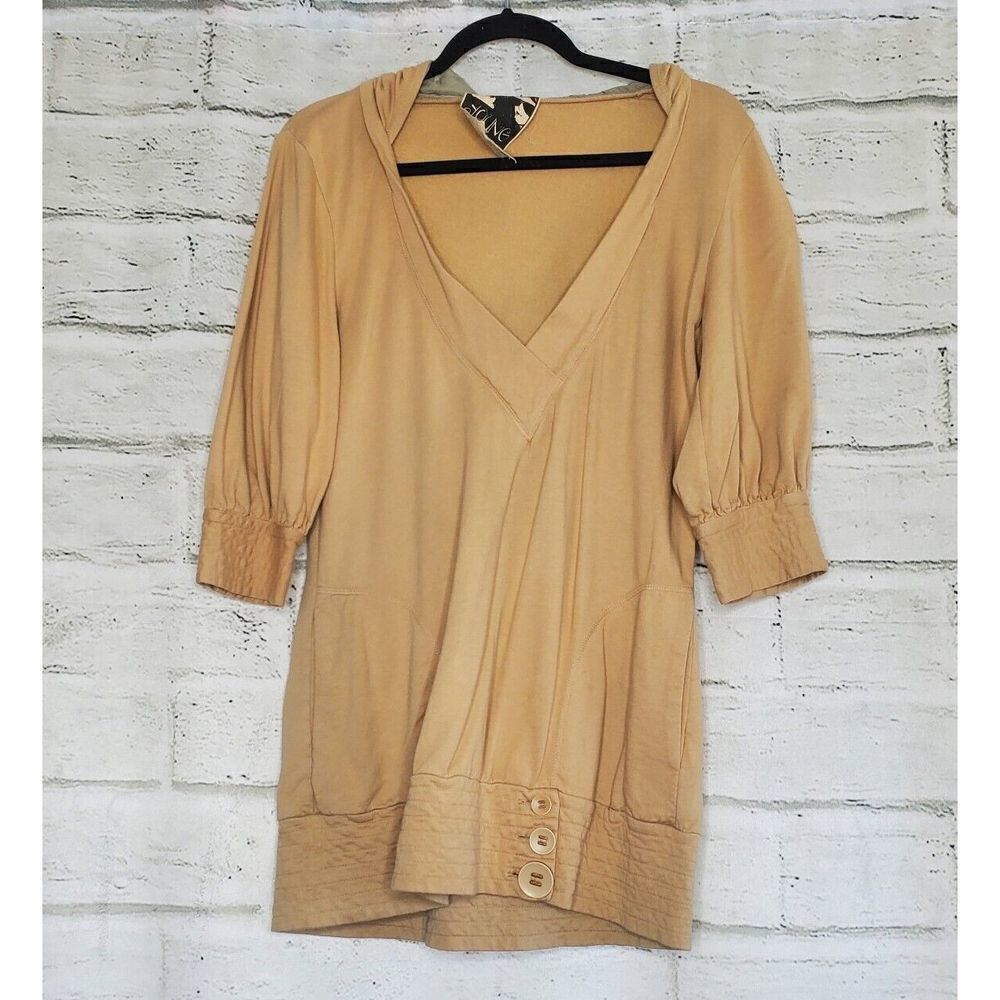 Young Fabulous And Broke Cropped V Neck Shoulder Hoodie Tan Large Cotton